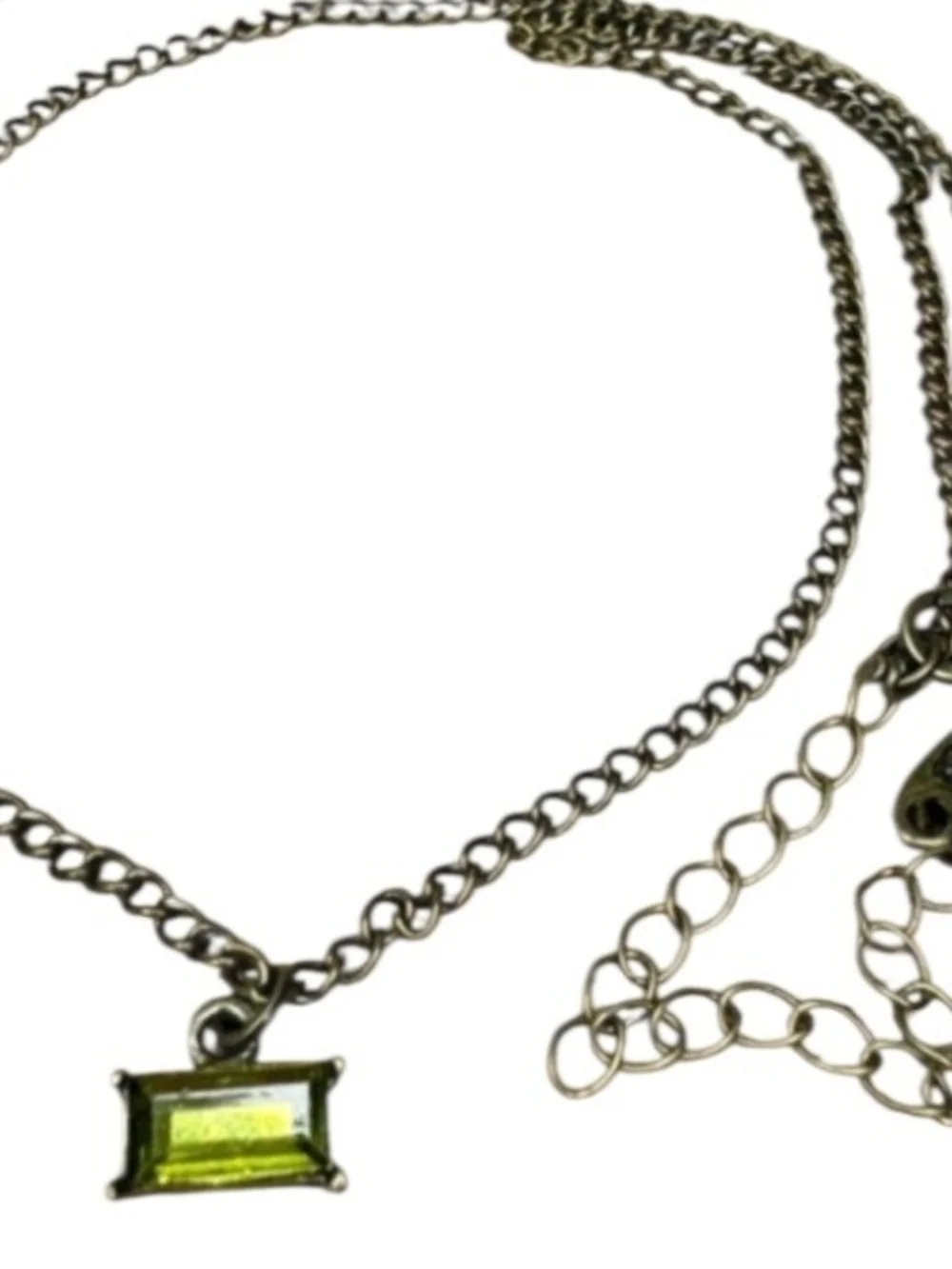 Olivine Green Crystal Pendant Necklace - Bronze Chain